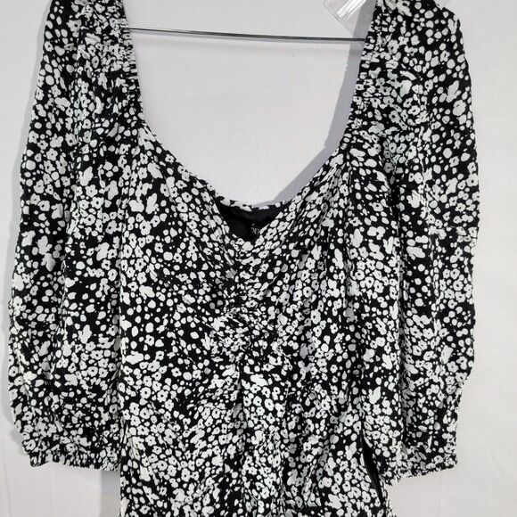 Zara Ruffle Viscose Ruched Mini Puff Sleeves Fit Flare Retro 70's Floral Dress - Picture 5 of 9